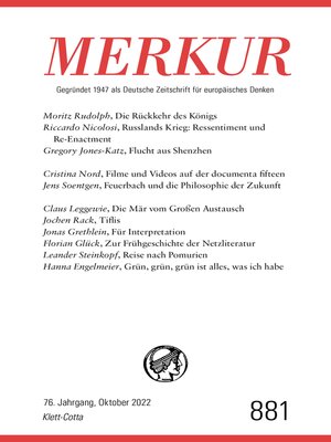 cover image of MERKUR Gegründet 1947 als Deutsche Zeitschrift für europäisches Denken--10/2022